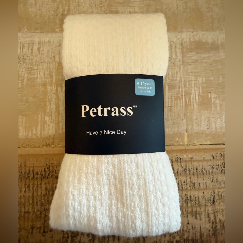 Petrass Girls White Cable Knit Calf Tights 9-10 Years 77% Cotton Blend